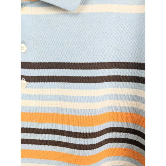 Vtg 1990s Bugle Boy Mens Blue Orange Brown White Striped Polo Henley Shirt Large - Picture 4 of 7